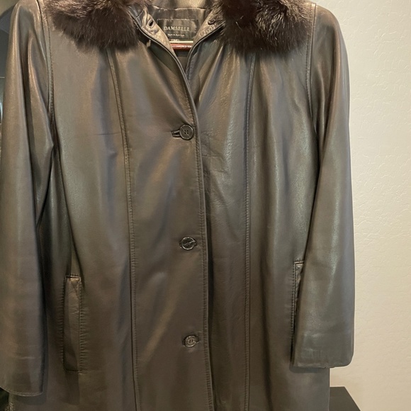 Damselle Black Leather Jacket with Fur Hood - Picture 4 of 7